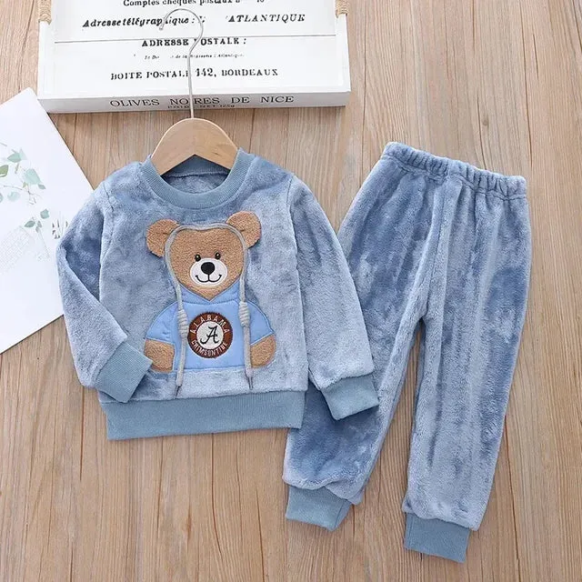 Fall Winter Children Clothing Baby Pajamas Set Thick Flannel Fleece Child Sleepwear 2Pcs Sets Warm Home Suits