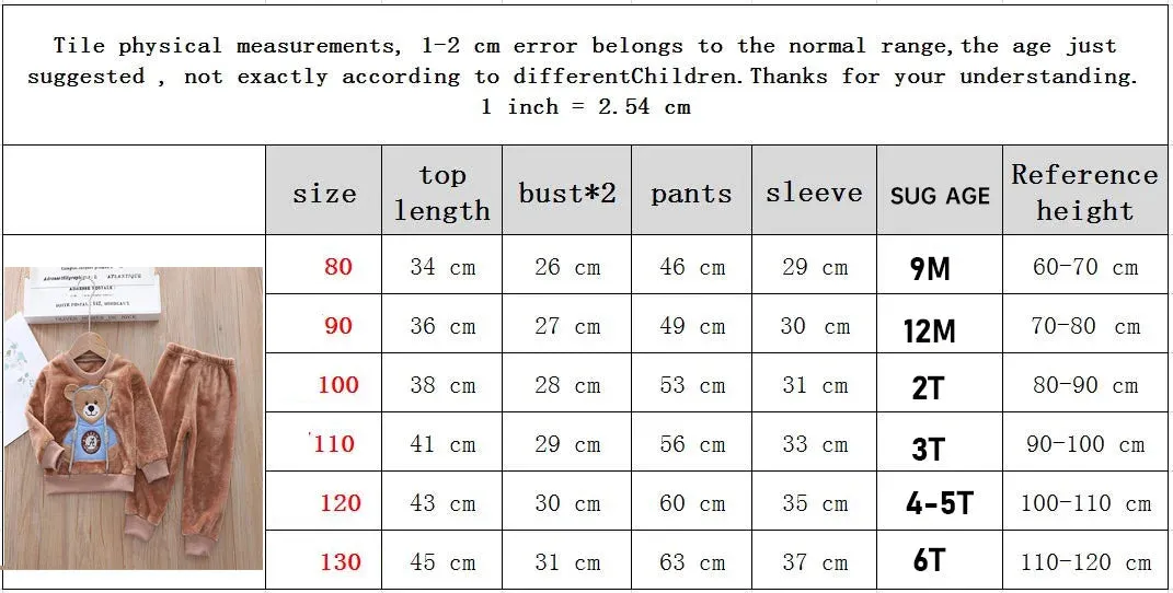 Fall Winter Children Clothing Baby Pajamas Set Thick Flannel Fleece Child Sleepwear 2Pcs Sets Warm Home Suits