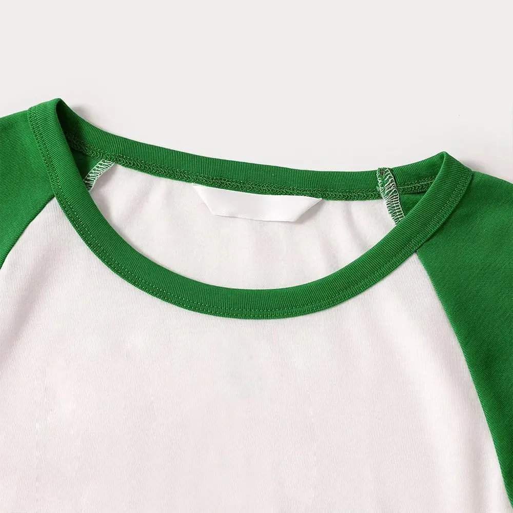 Family Christmas 2024 Text Print Long Sleeve Top With Green & Black Plaid Christmas Matching Pajamas