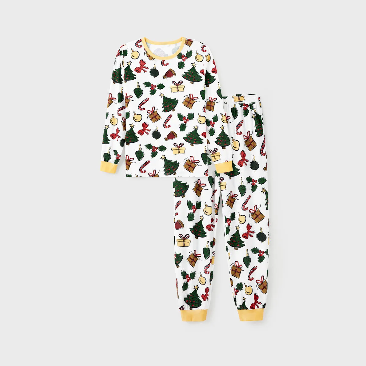 Family Christmas Pajamas Allover Xmas Pattern Gifts Bell Hat Bowknot Christmas Tree Candy Canes
