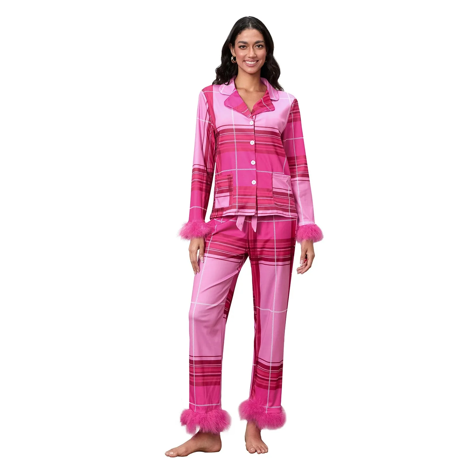 Family Matching Fur-Trim Pajama Set