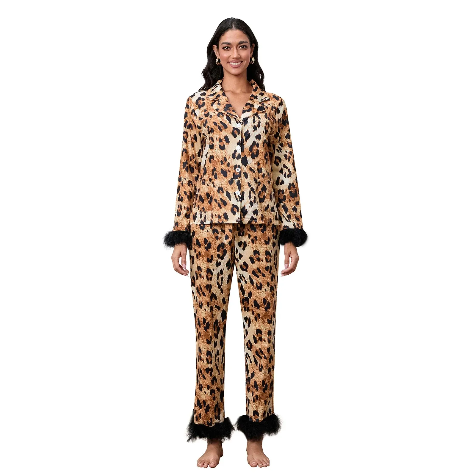 Family Matching Fur-Trim Pajama Set