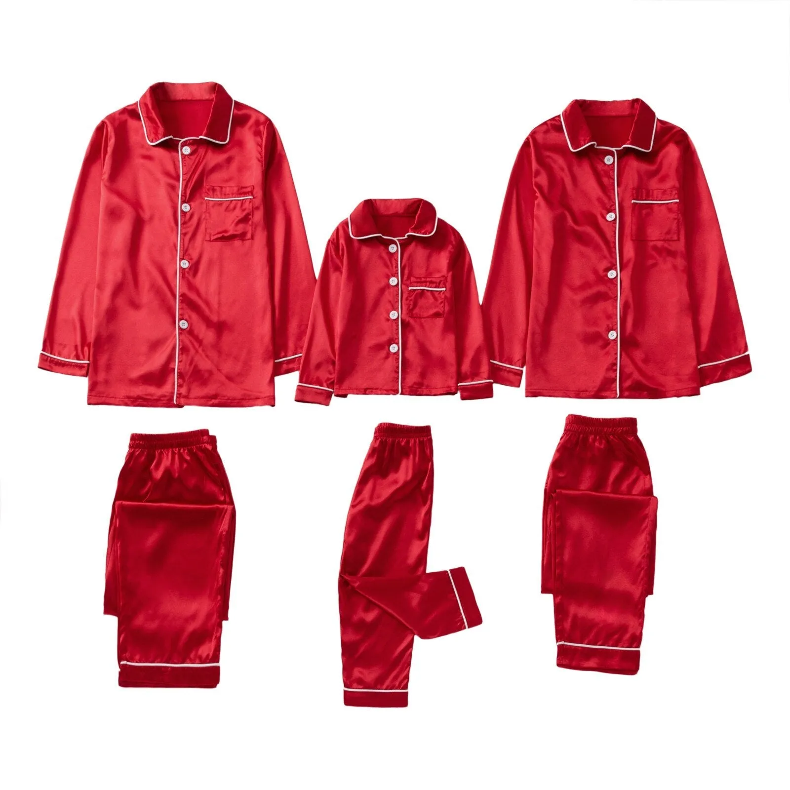 Family Matching Long Sleeve Satin Sleepwear Set