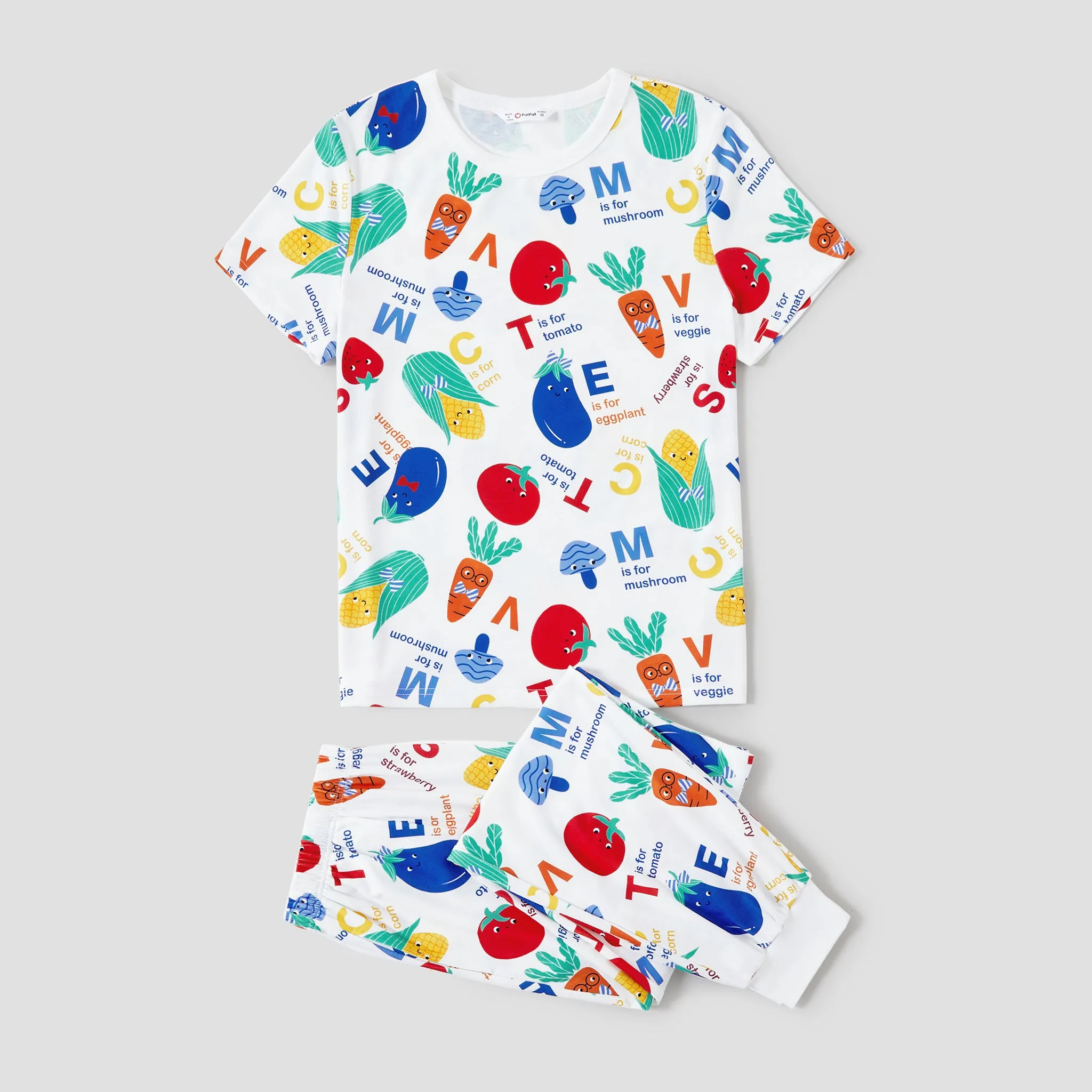 Family Matching Multi-Color Vegetable and Alphabet Pajamas ( Flame Resistant )