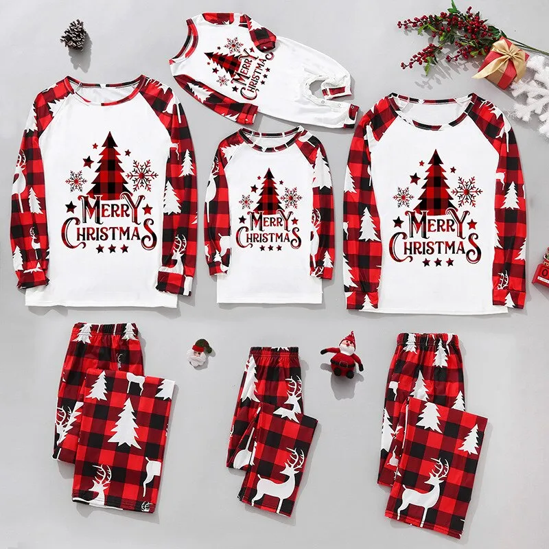 Family Matching Pajama Set Xmas Tree Print PJS for Family Christmas Mommy and Me