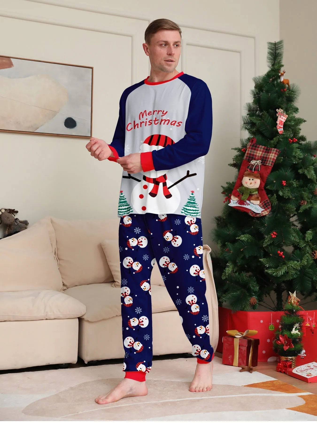 Family Parent-Child White Snowman Christmas Pajamas Set