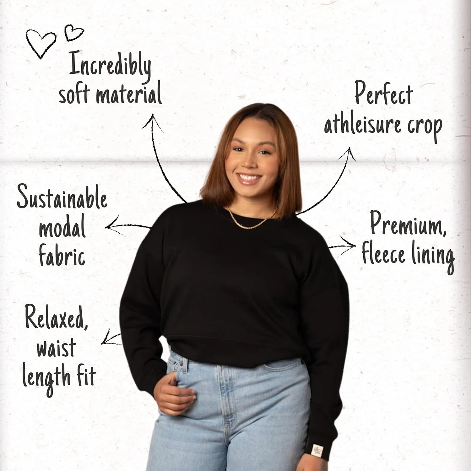 Fan Girl Womens Modal Sweater, Super Soft Casual Long Sleeve Crew Neck Crop, Perfect for Workout & Lounge, Sizes S-2XL