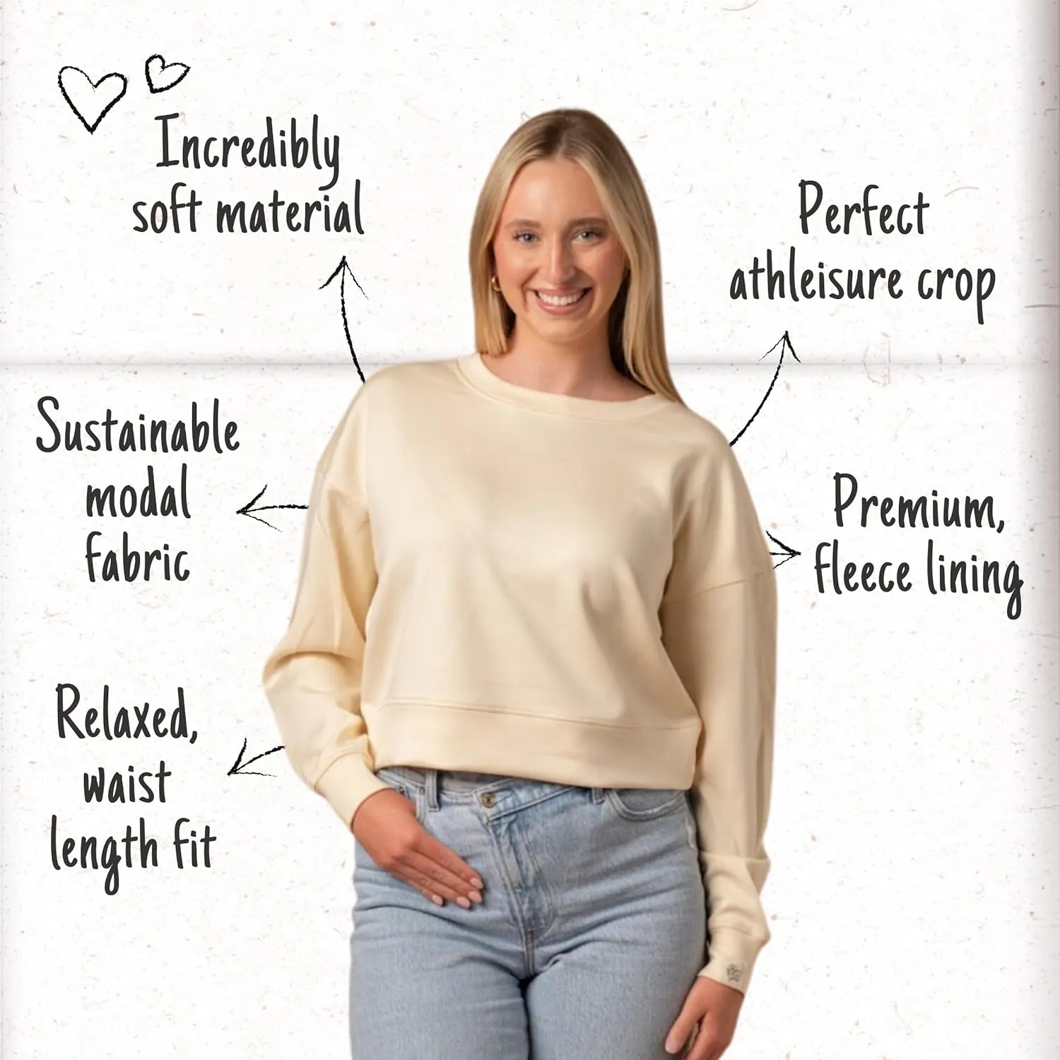 Fan Girl Womens Modal Sweater, Super Soft Casual Long Sleeve Crew Neck Crop, Perfect for Workout & Lounge, Sizes S-2XL