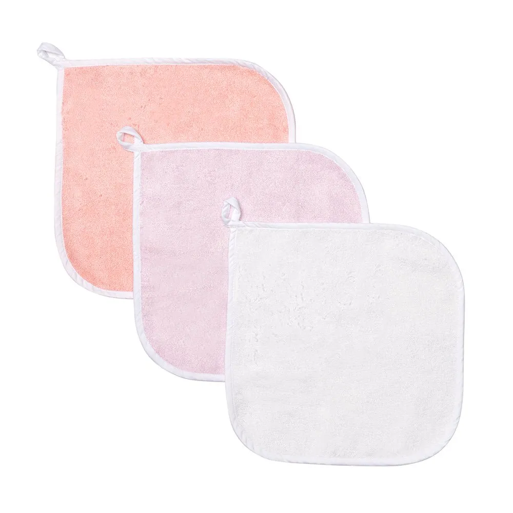 Fancy Fluff Pack of 3 Bamboo Cotton Washcloth- Pink