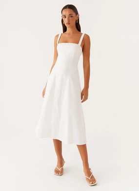 Stylish Waistband Design Fluid Cut Enola Midi Dress - White