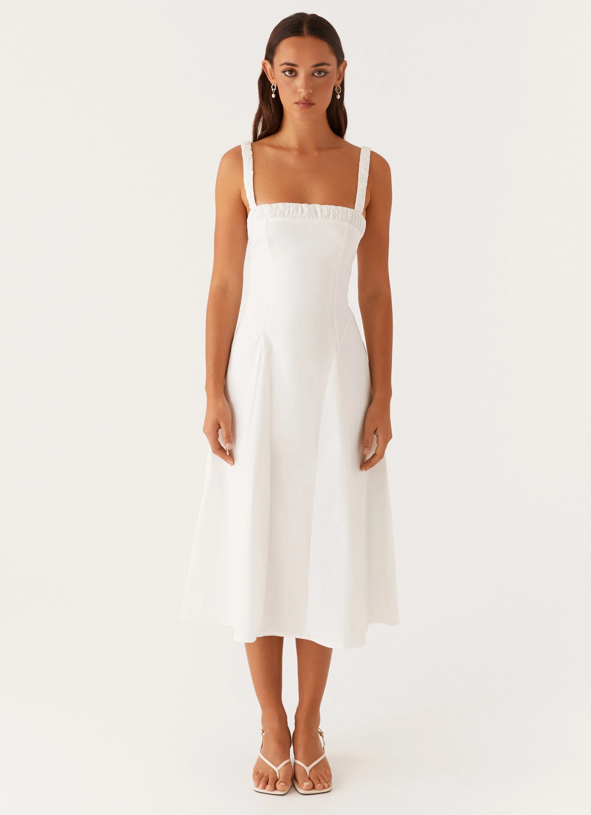 Cool Shape Flowy Cut Enola Midi Dress - White