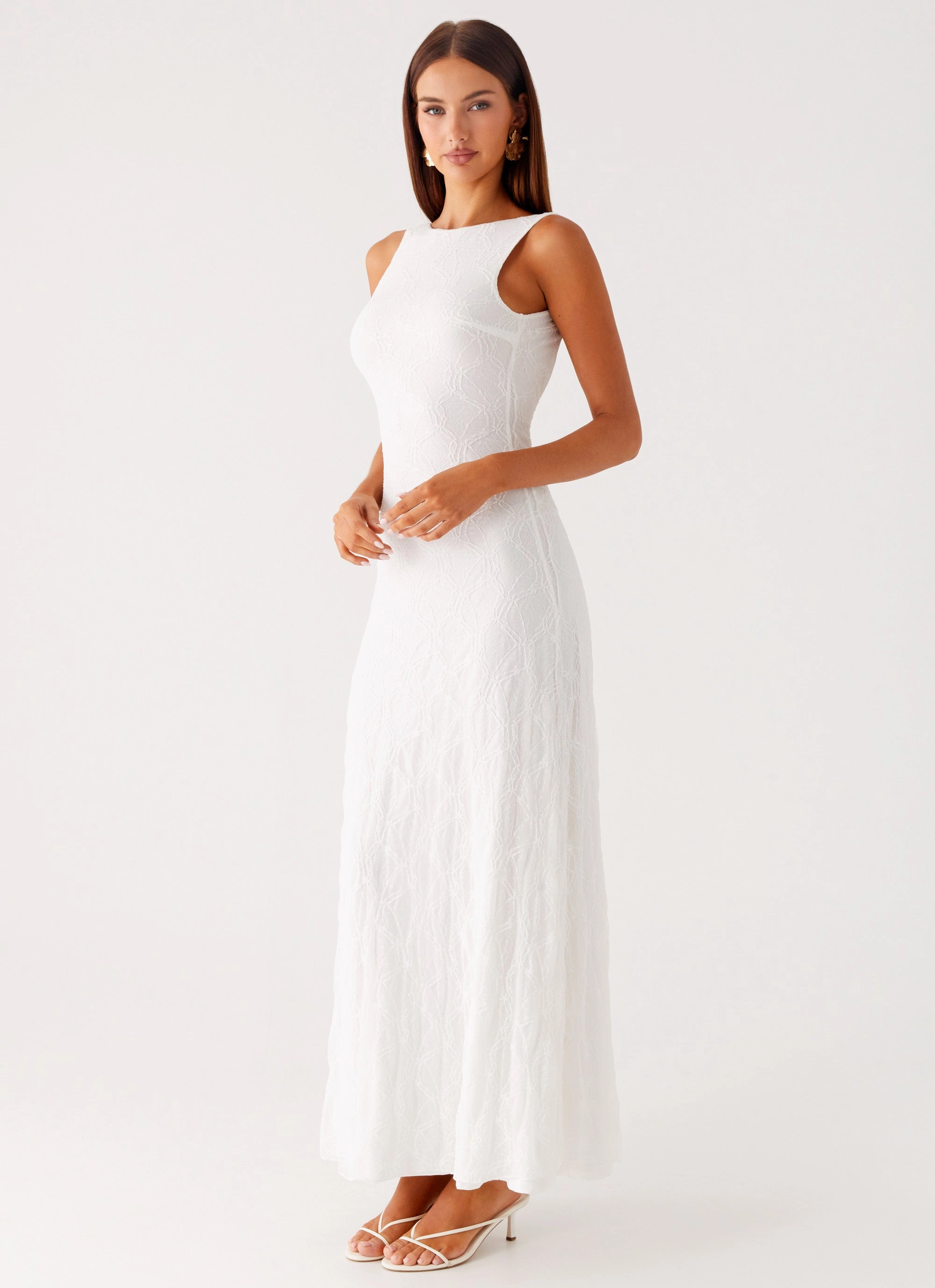 Embrace The Sun Maxi Dress - White Metallic Finish Romantic Vibes