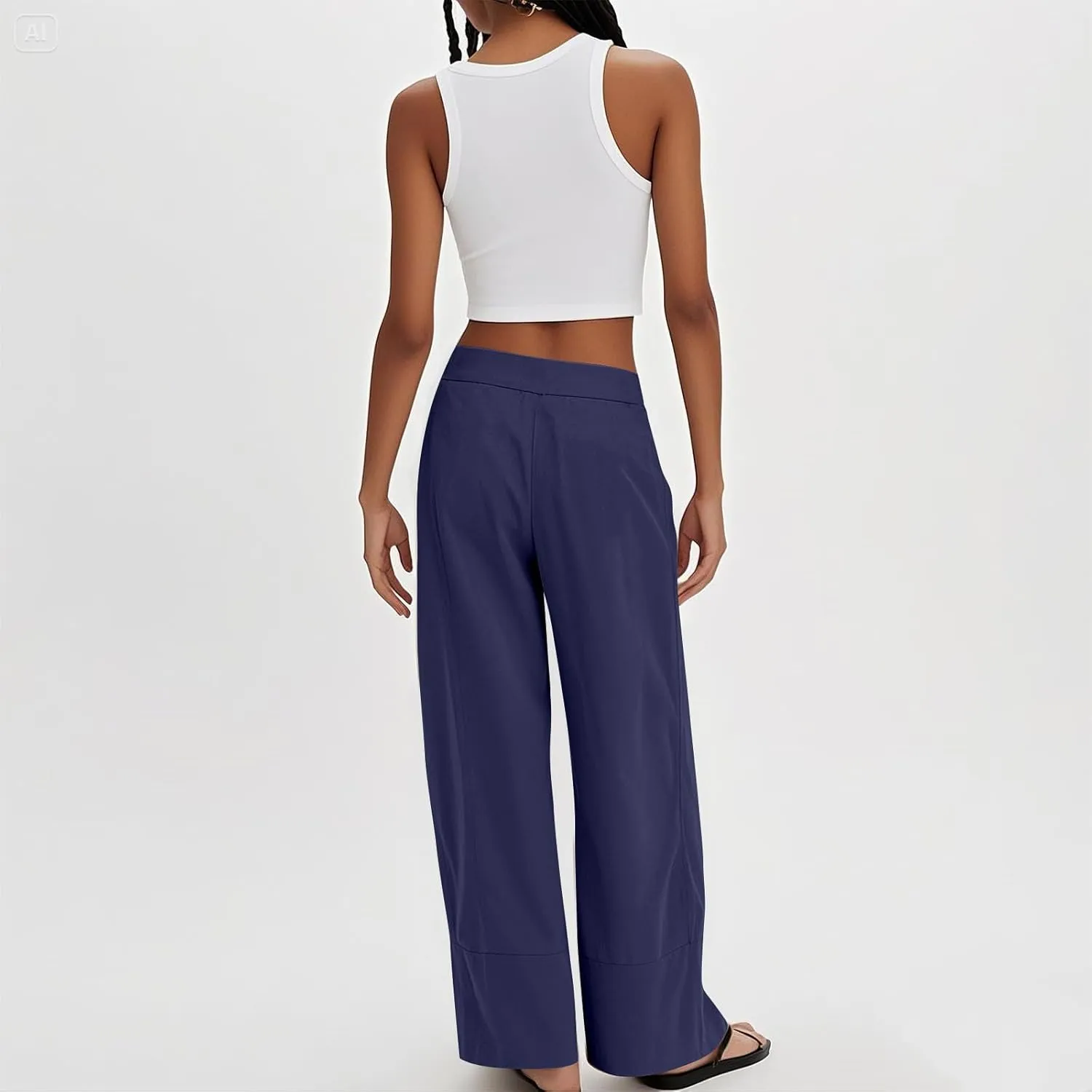 fanmpghleoo Linen Pants Women Summer Wide Leg Casual Palazzo Beach Pants Loose Lounge Linen Trousers with Pockets