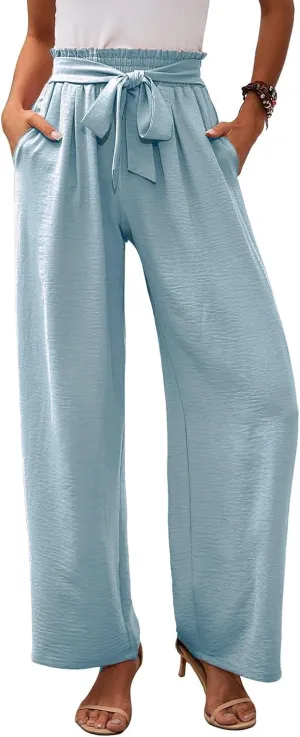 fanmpghleoo Wide Leg Linen Pants for Women Plus Size High Waisted Palazzo Pants Dressy Beach Comfy Lounge Pants with Pockets