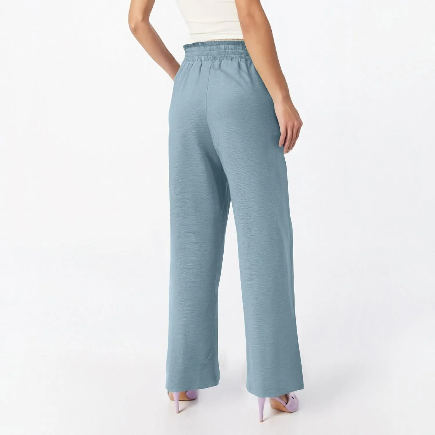 fanmpghleoo Wide Leg Linen Pants for Women Plus Size High Waisted Palazzo Pants Dressy Beach Comfy Lounge Pants with Pockets