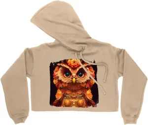 Fantasy Mythical Owls Women's Cropped Fleece Hoodie - Animal Print Cropped Hoodie for Women - Printed Hooded Sweatshirt