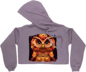 Fantasy Mythical Owls Women's Cropped Fleece Hoodie - Animal Print Cropped Hoodie for Women - Printed Hooded Sweatshirt