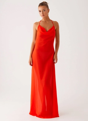 Fantasy Maxi Dress - Orange Classic A-line design