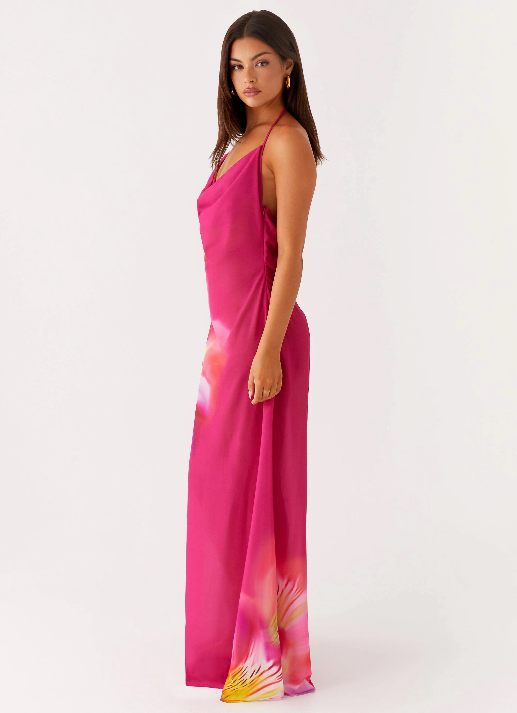 A Line Cut Fantasy Maxi Dress - Pink Tropical