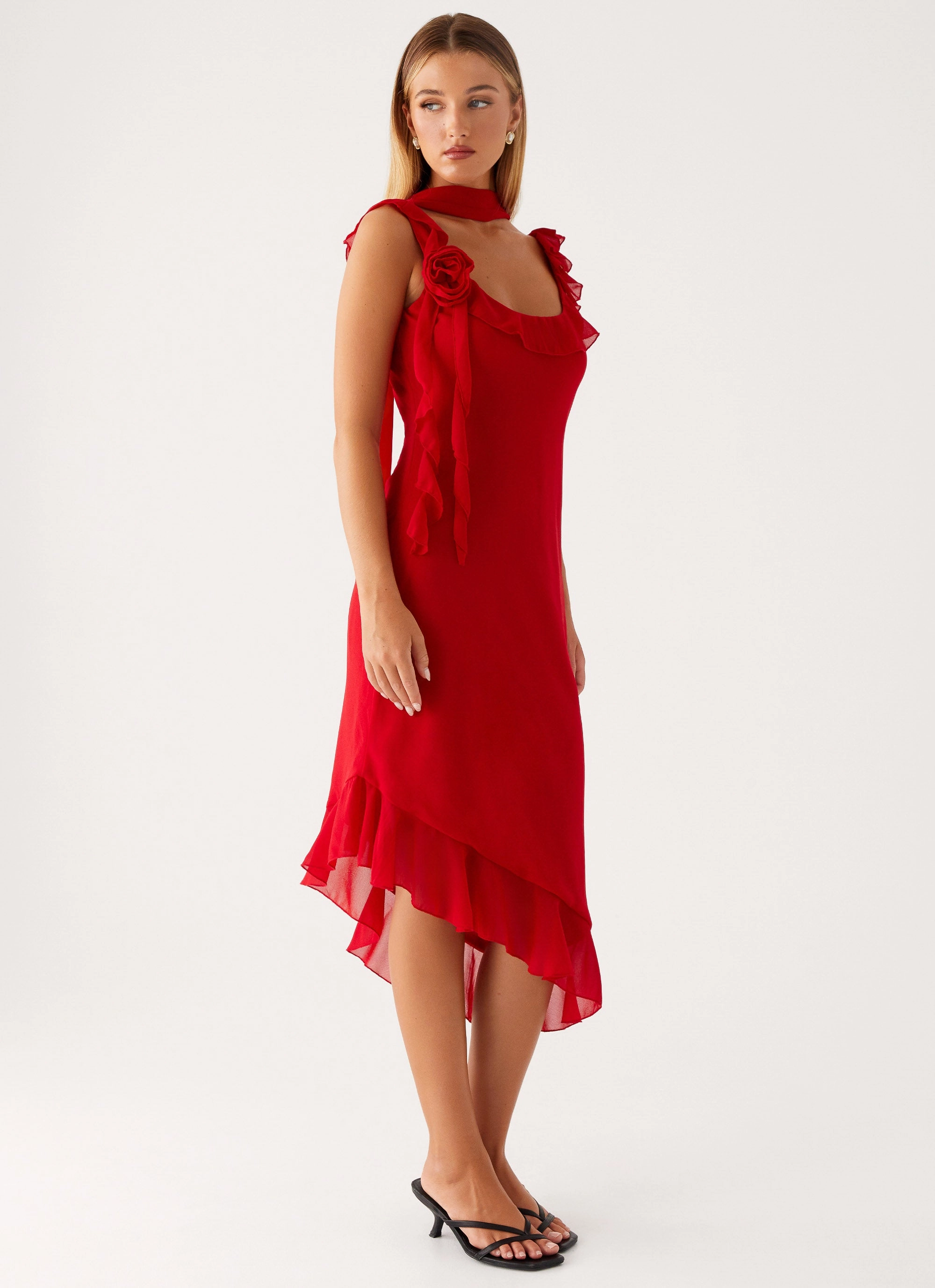 Elegant Simplicity velvet feel Fariday Midi Dress - Red