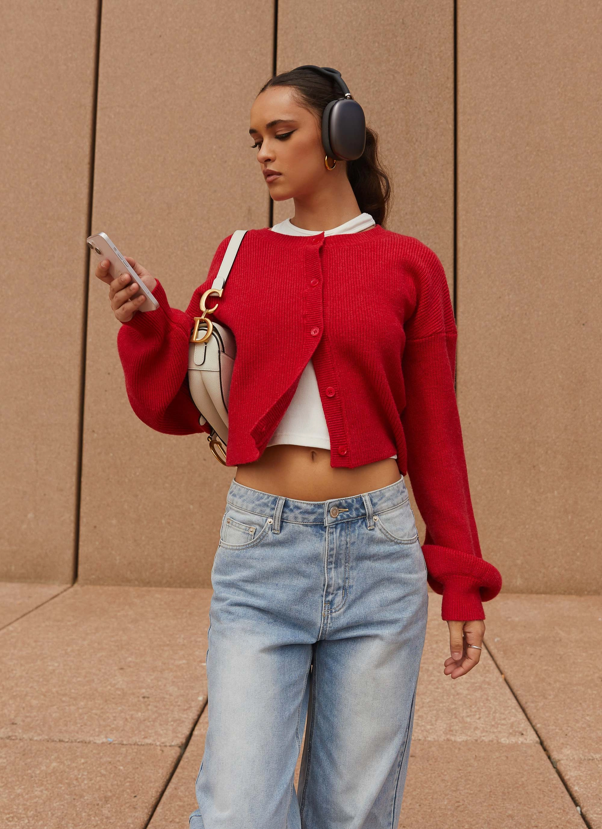 Noise Reduced Fabrics Layer Up Style Daphne Knit Cardigan - Cherry