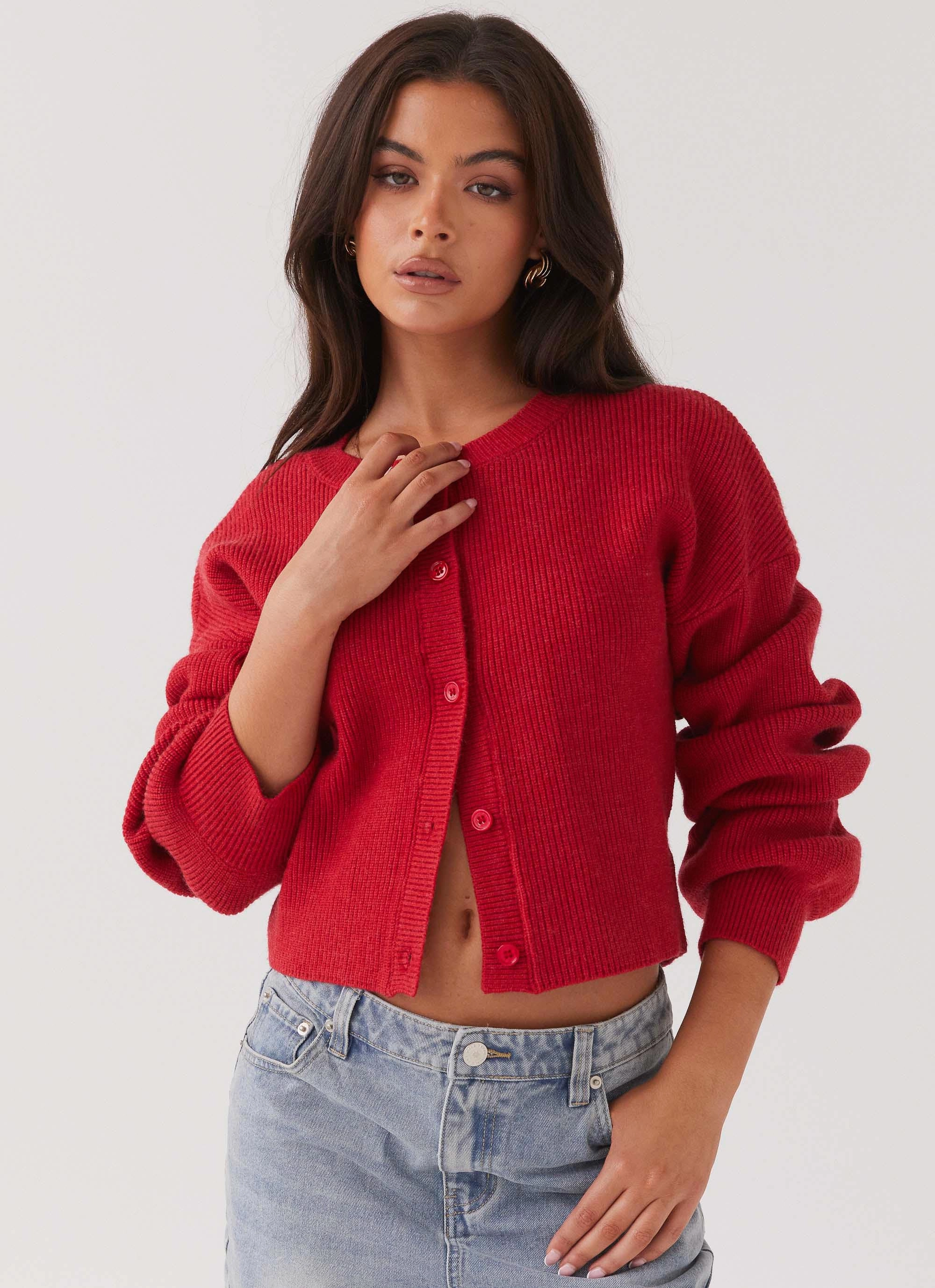 Daphne Knit Cardigan - Cherry Long Lasting Shape Retention