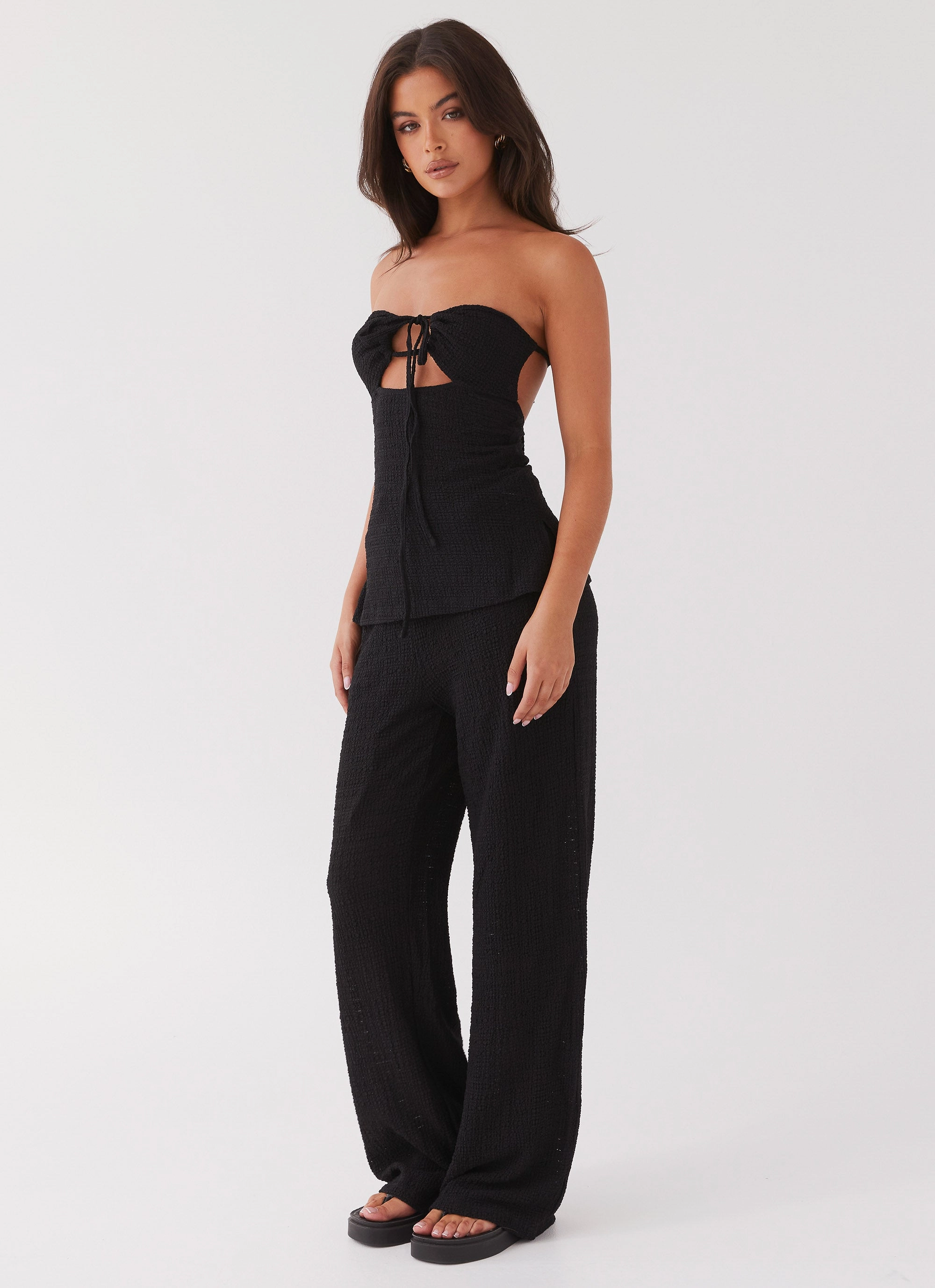 Jadey Waffle Pants - Black Crisp Design Built-in shorts