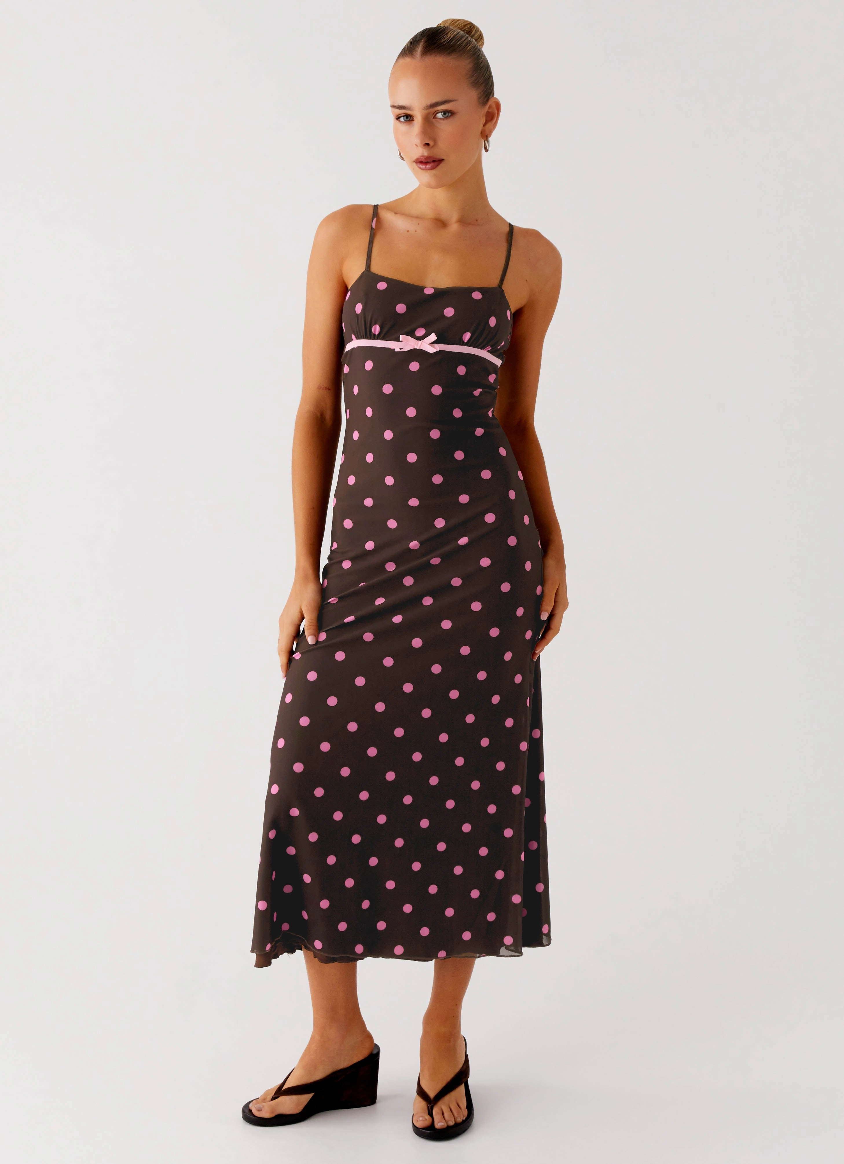 Latto Midi Dress - Chocolate Strawberry Dot Simple Form Sleek Presence