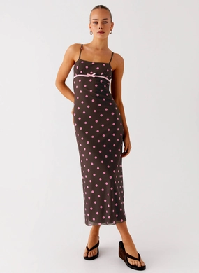 Latto Midi Dress - Chocolate Strawberry Dot Perfect Wearable Cap-Sleeve