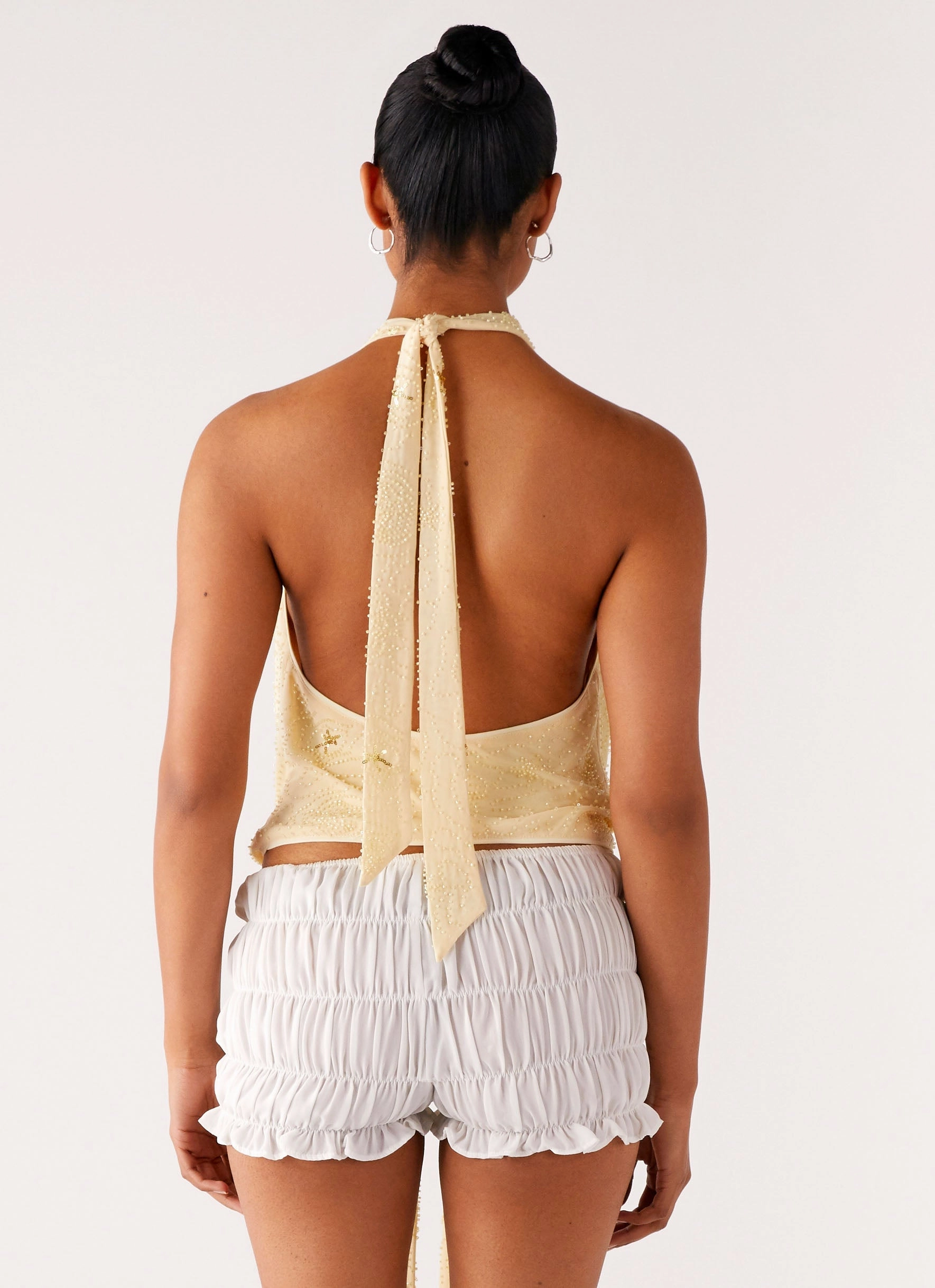 Reflective Detailing Elasticized Waistband Neptune Halter Top - Yellow