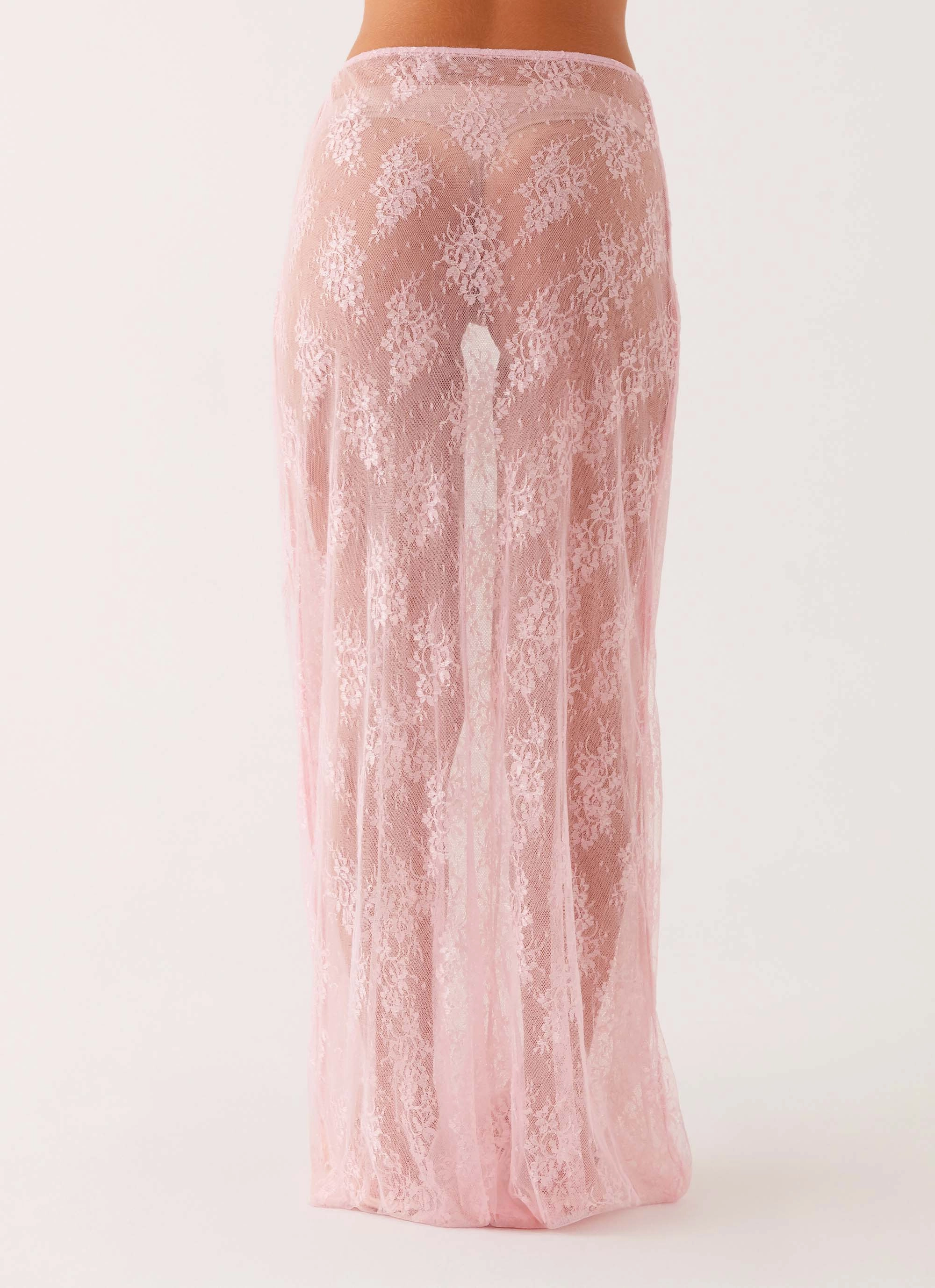 Casual Style Convertible Length Caden Lace Maxi Skirt - Pink