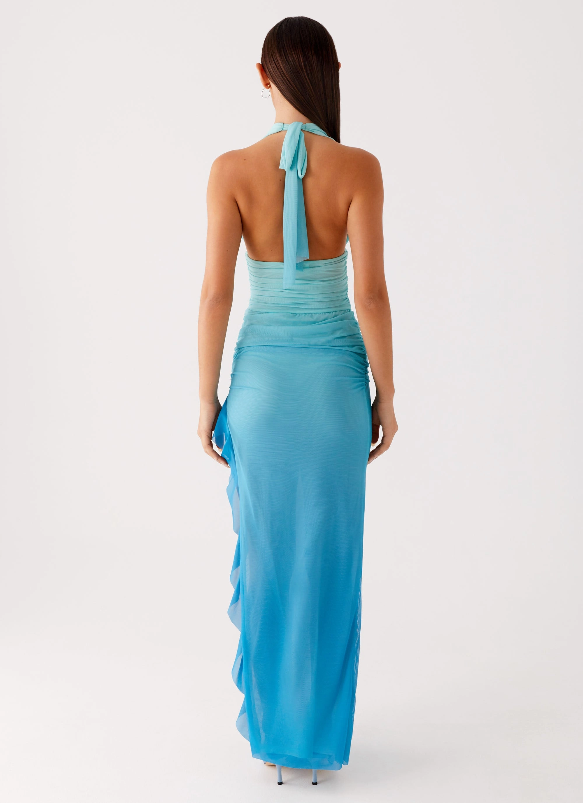 velvet feel Fall Outfit Moraya Halterneck Maxi Dress - Blue Gradient