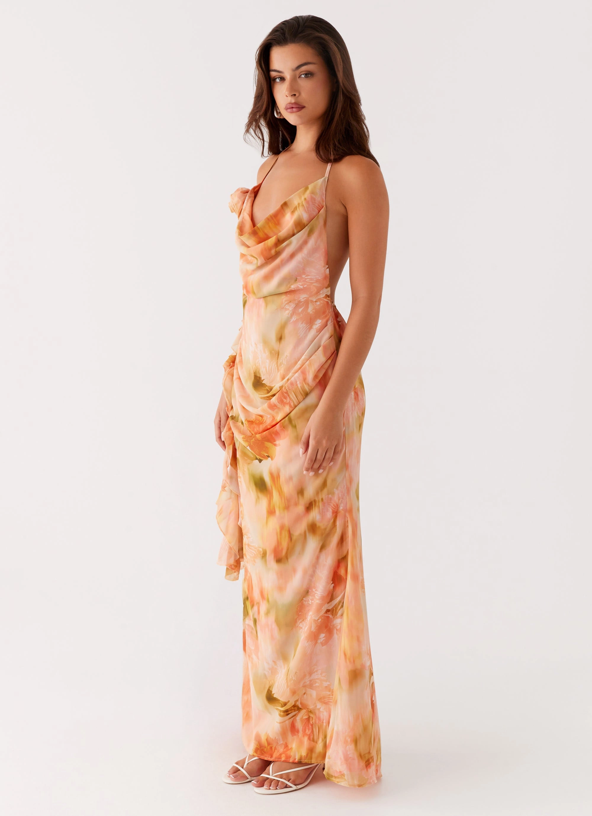 Thermal-Lined Diedre Rose Strappy Maxi Dress - Sunset Floral