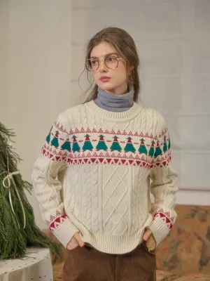 FoldableFeature Charlize Fair Isle Ribbed Round Neck Christmas Wool Sweater