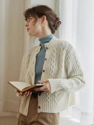 Raina Cable White Irish Knit Cardigan FoldableFeature RibbedTexture