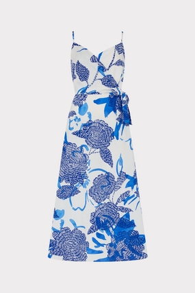 Art Event Flattering Waist Design Norma Brushwork Floral Poplin Wrap Dress