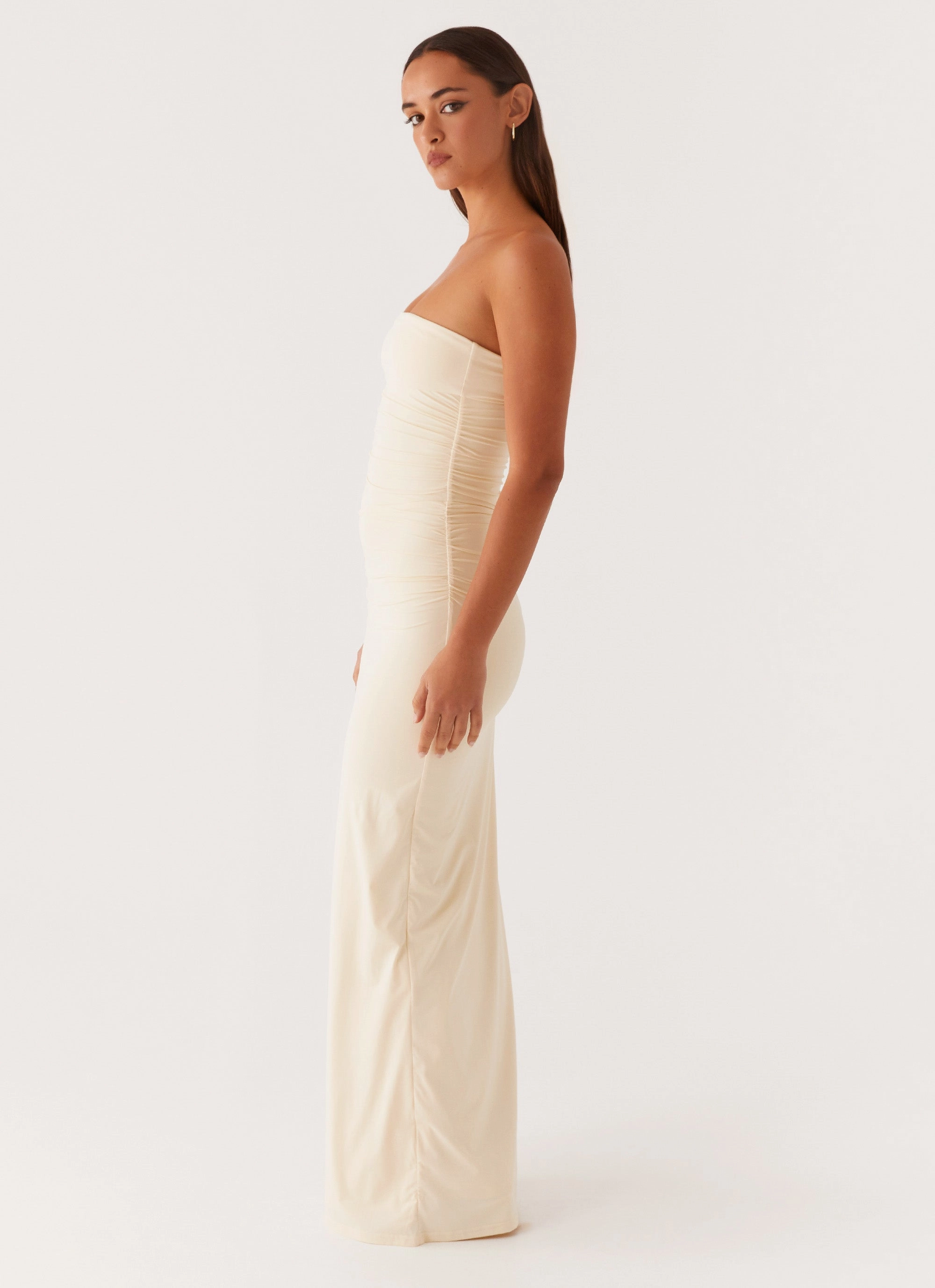 Romee Strapless Maxi Dress - Pastel Yellow Smart Lines