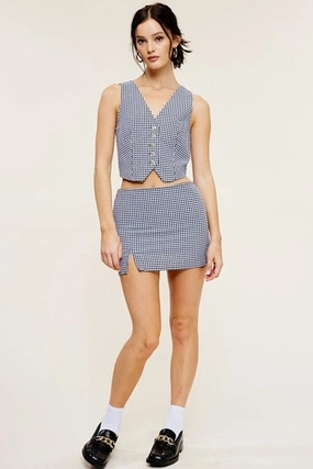 Thermoregulating Fabric Faux Fur Trim Gigi Gingham Skirt