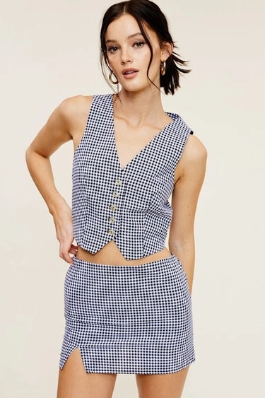 Faux Fur Trim Gigi Gingham Skirt Flow Look