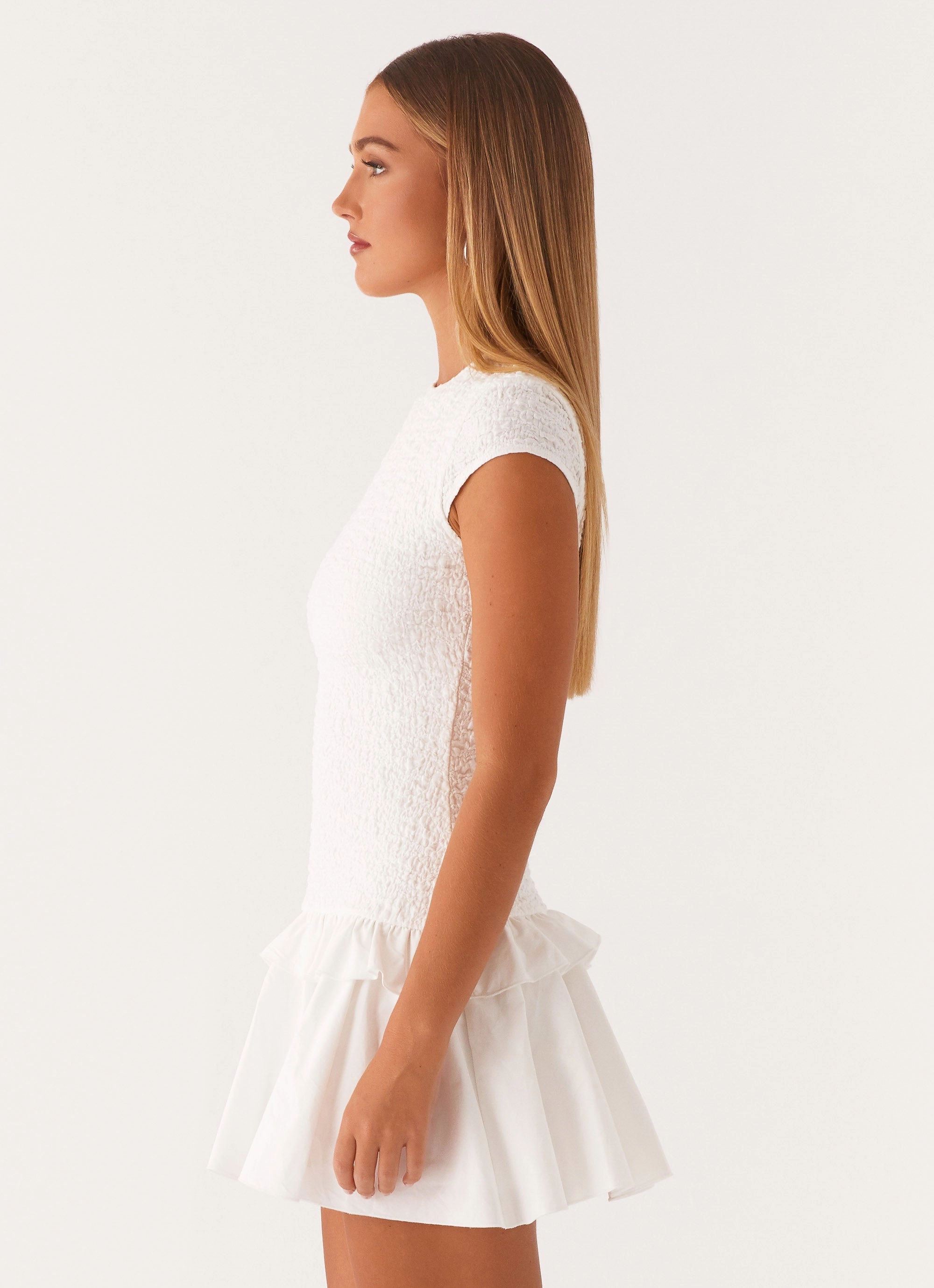 perforated design Seamless construction Hopeless Romantic Mini Dress - White