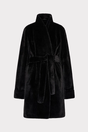 Glossy Finish Sleek Outdoor Look Faux Mink Wrap Coat
