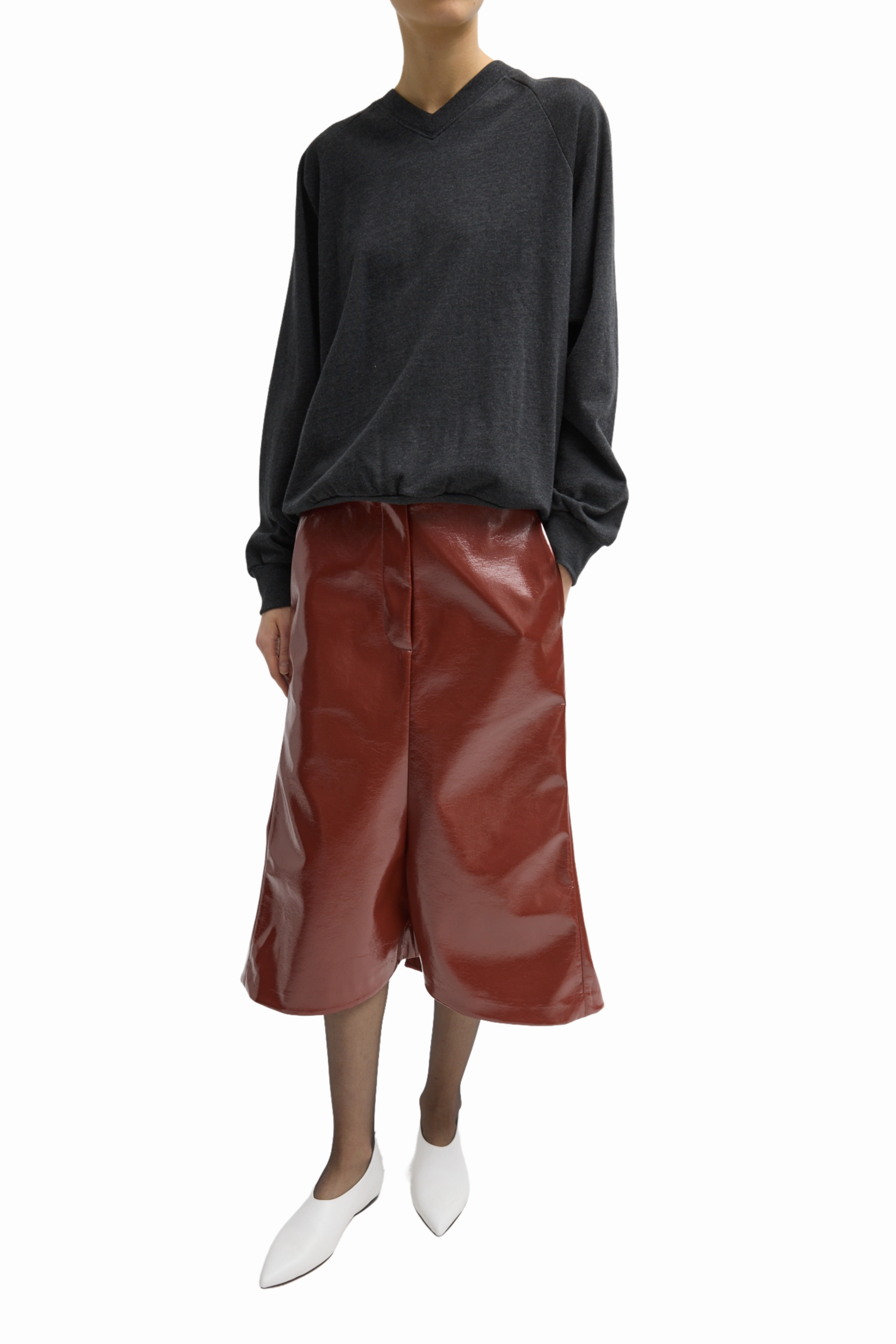 Mix Culture Faux Patent Leather Sculpted Silke Skirt