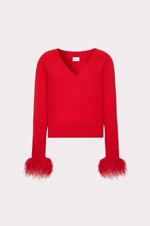SoftInteriorLining DoubleStitched Feather Cuff V-Neck Sweater