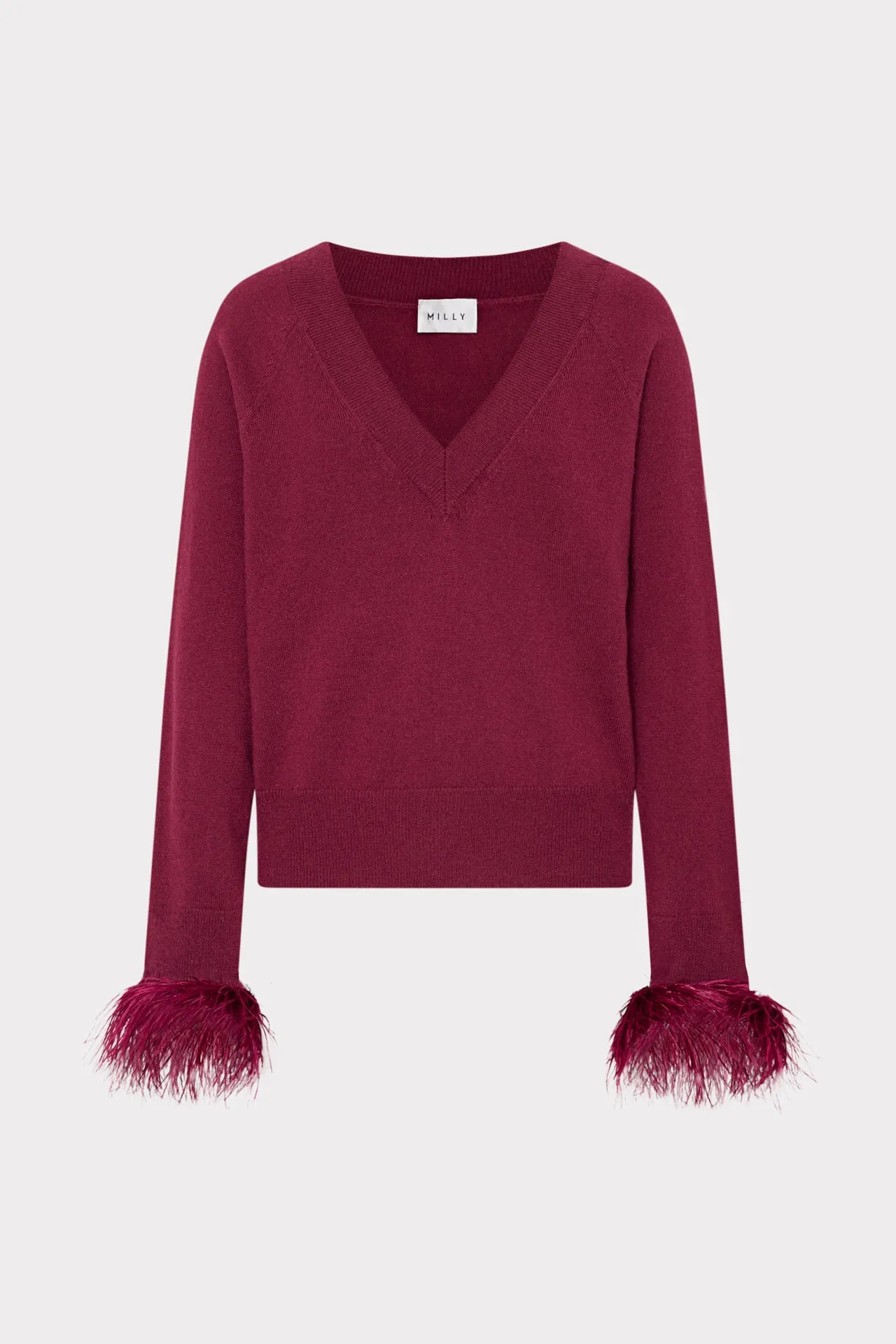 Feather Cuff V-Neck Sweater Sporty Style PocketDetails