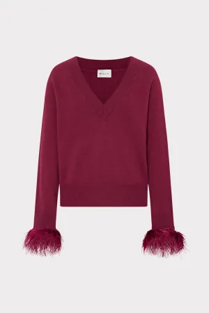 Feather Cuff V-Neck Sweater Sporty Style PocketDetails