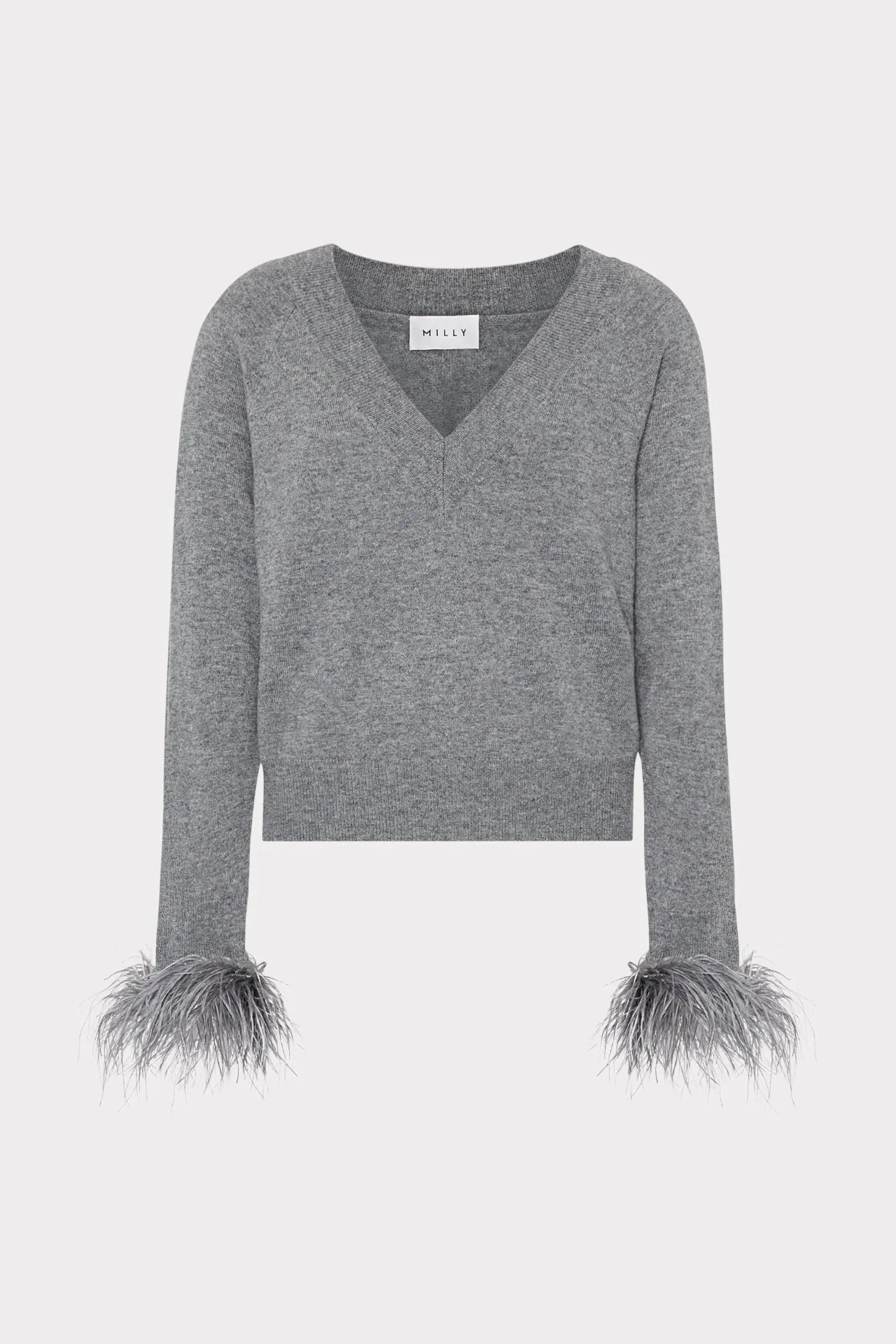 MultiFunctionalDesign Noise Reducing Fabric Treatment Feather Cuff V-Neck Sweater