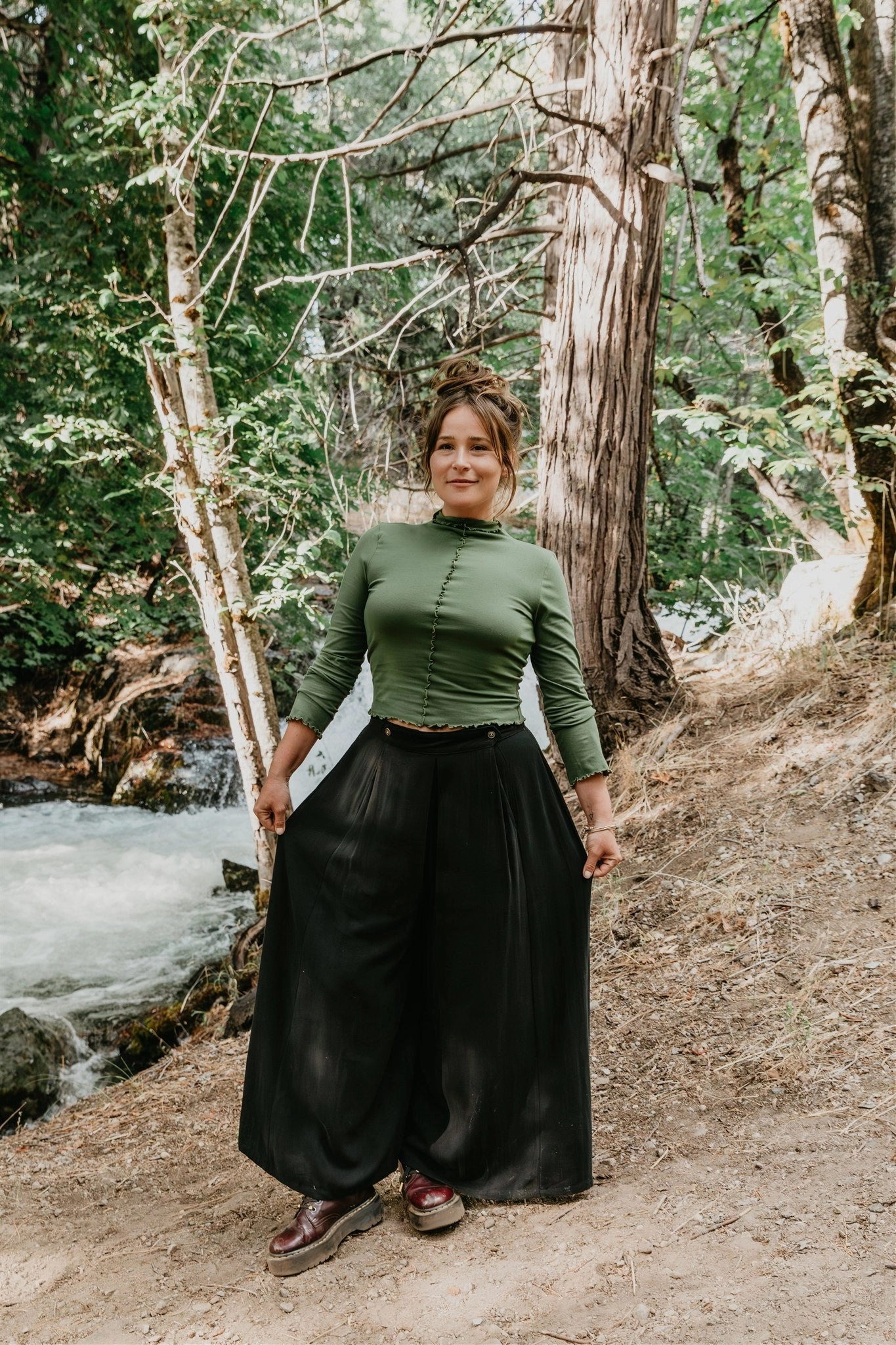 Rue Pants in Black Linen High Waist Stretch Layer Comfort