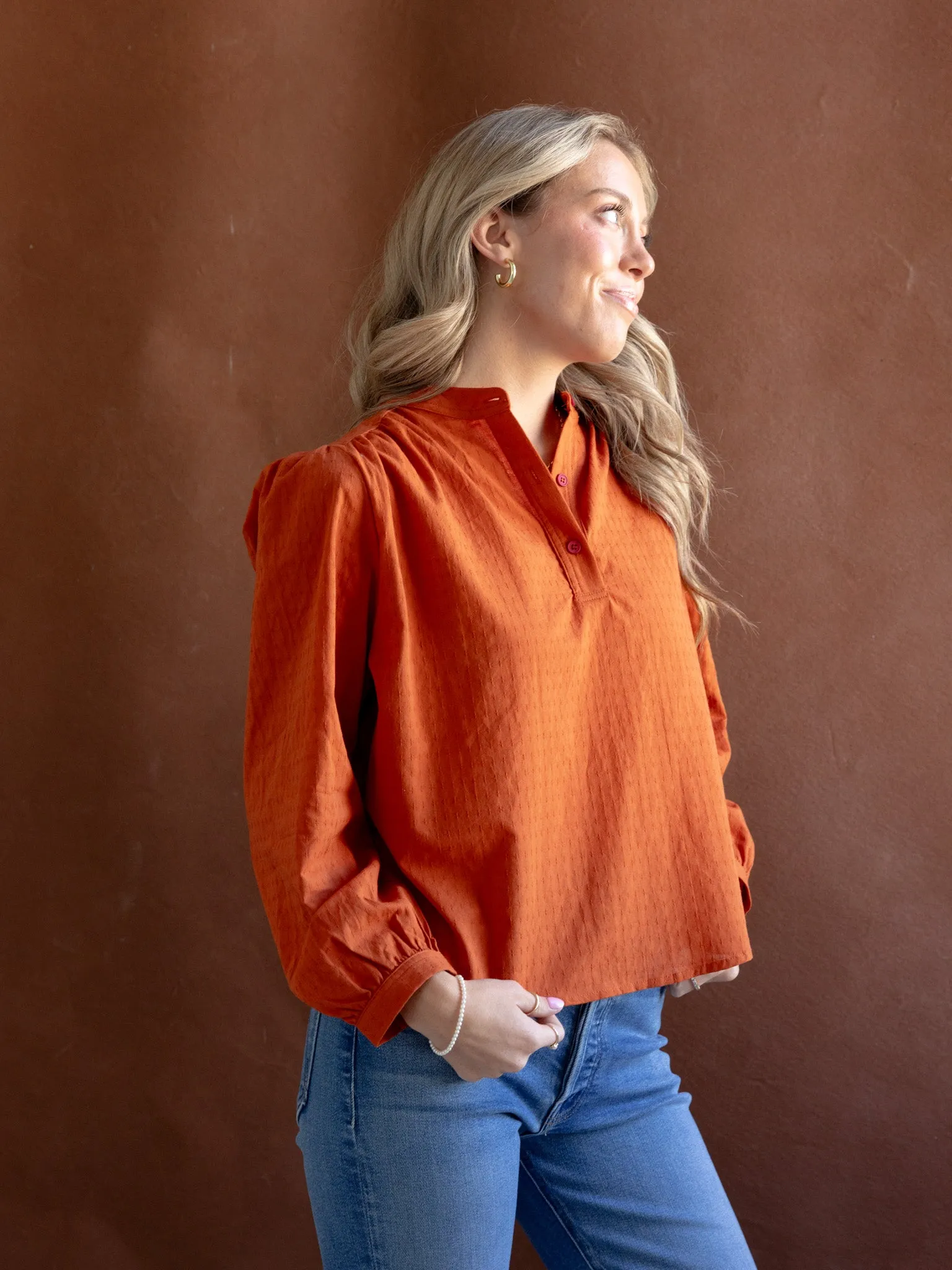 DoubleStitched Hemming Felicity Rust Blouse