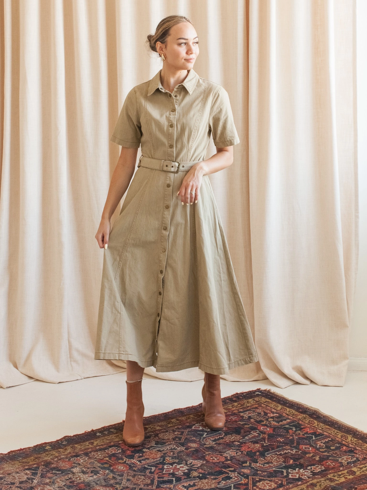 Felicity Belted Midi Dress Natural Layers