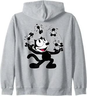 Felix Cat Juggling Mice Vintage Cartoon Retro Graphic Fun Zip Hoodie